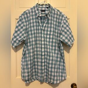 Men’s plaid short sleeve shirt sport travel collared golf summer beach party